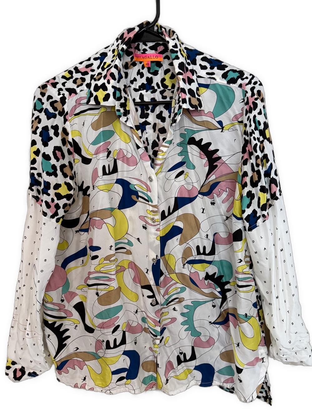 Vilagallo Multicolor Abstract Print Button-Up Blouse 100 silk